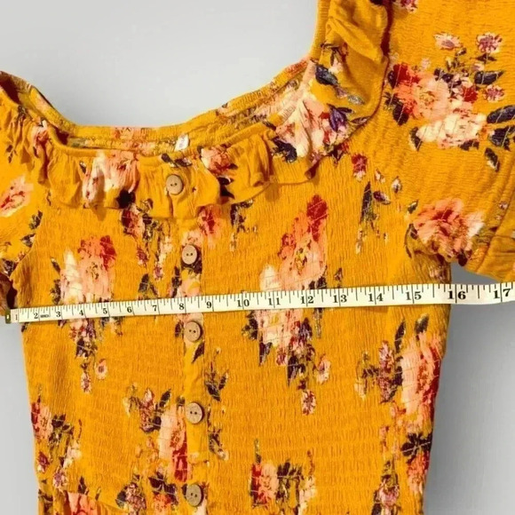 Xhilaration Yellow Floral Print Ruffled Smocked Bodice Off-Shoulder Mini Dress - Picture 11 of 14
